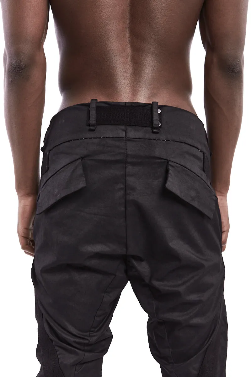 RESINATED COTTON BAGGY TAPED TROUSERS