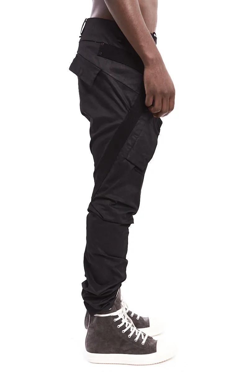 RESINATED COTTON BAGGY TAPED TROUSERS