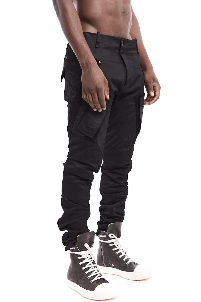 RESINATED COTTON BAGGY TAPED TROUSERS