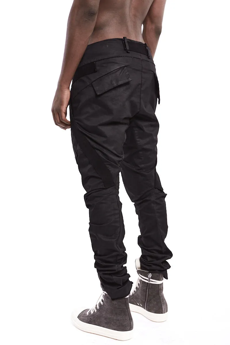 RESINATED COTTON BAGGY TAPED TROUSERS