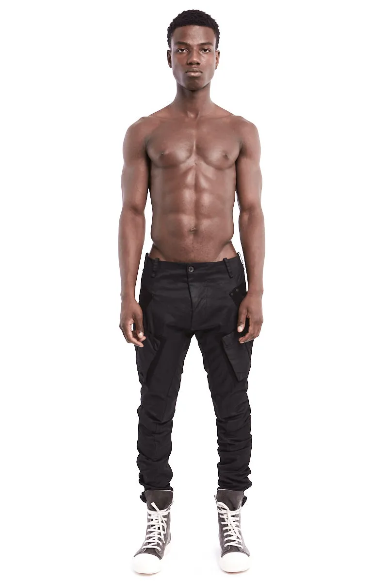 RESINATED COTTON BAGGY TAPED TROUSERS