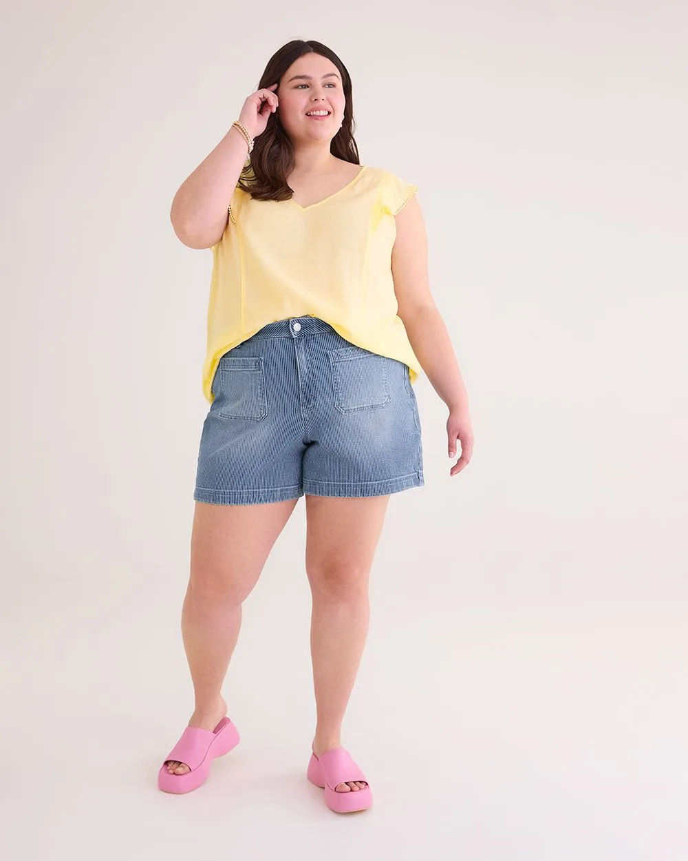 Responsible, Curvy-Fit Fashion Denim Shorts, Railroad Stripes - d/C JEANS