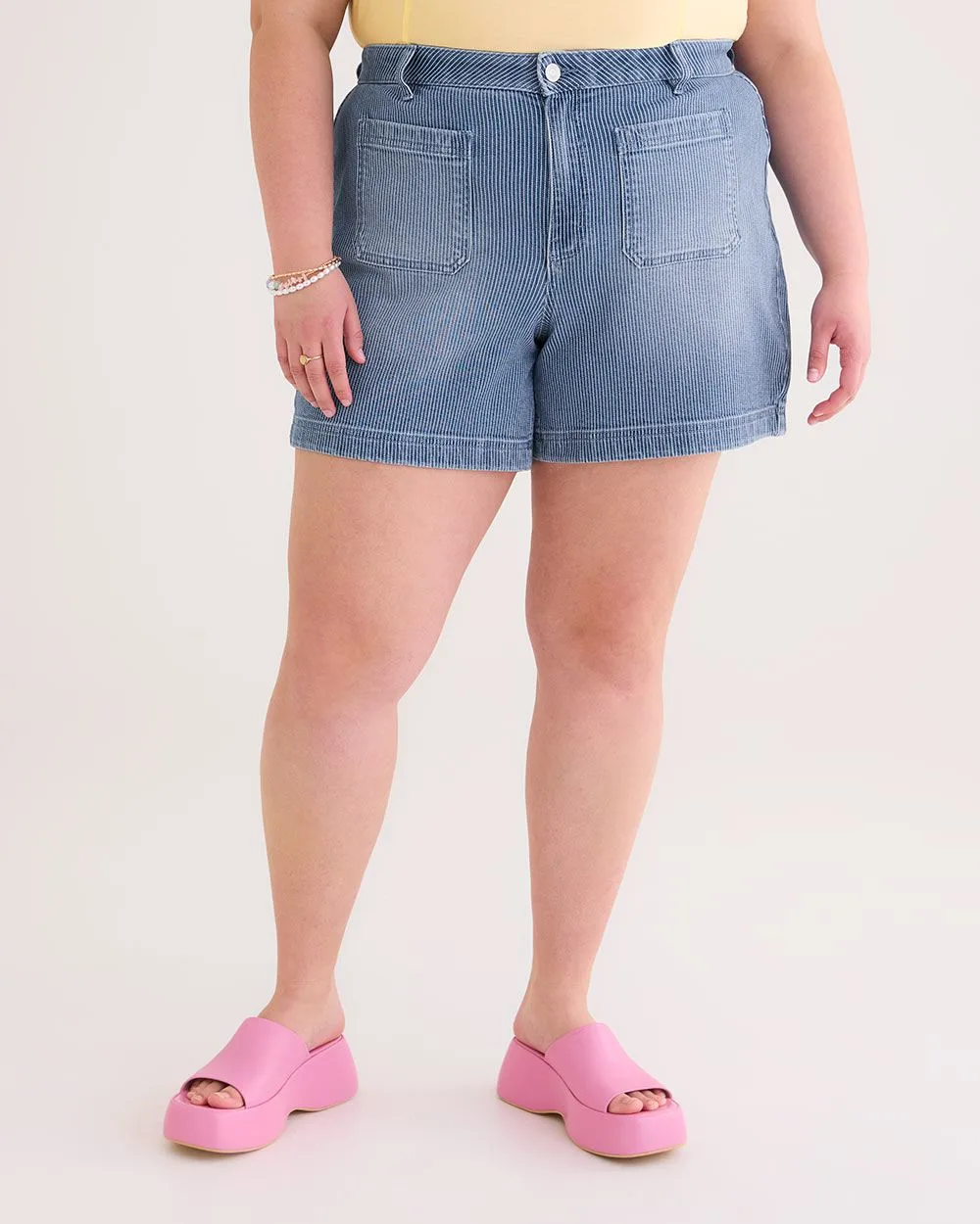 Responsible, Curvy-Fit Fashion Denim Shorts, Railroad Stripes - d/C JEANS