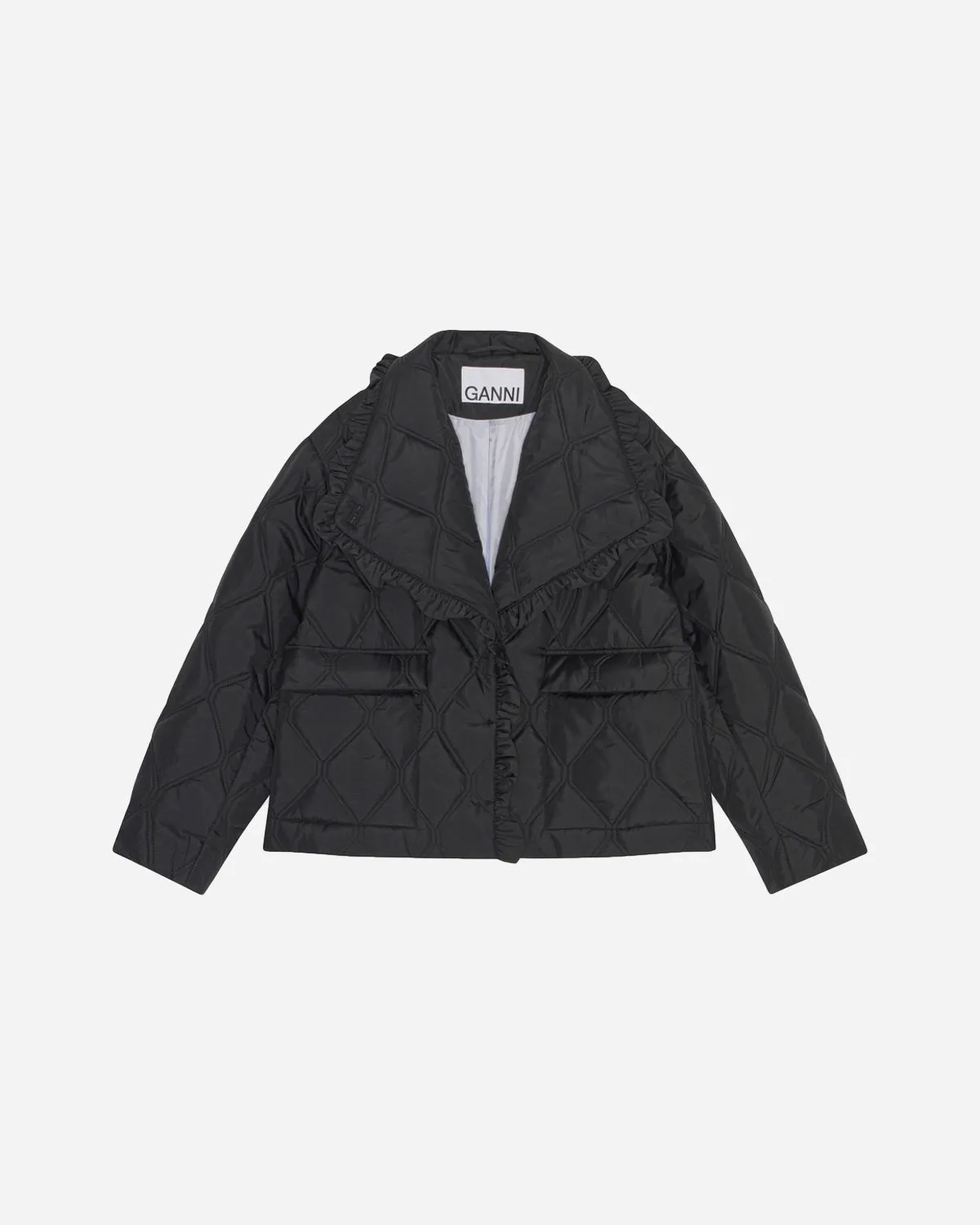 Ripstop Quilt Frill Edge Jacket - Black