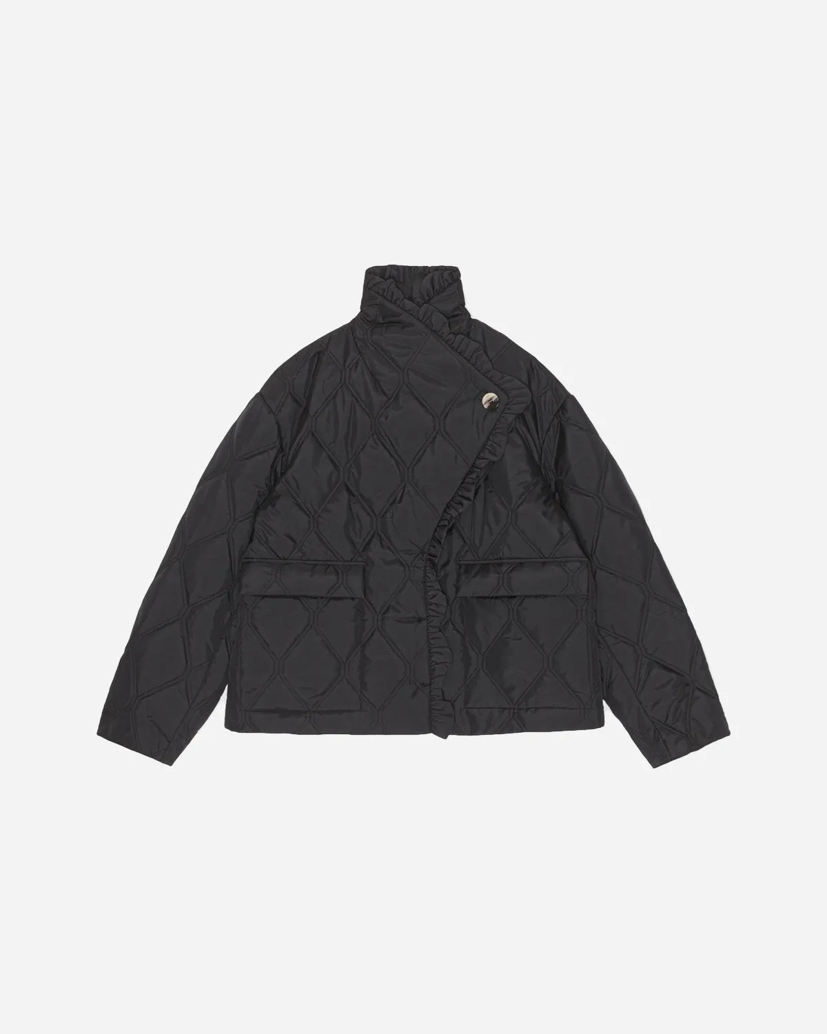 Ripstop Quilt Frill Edge Jacket - Black