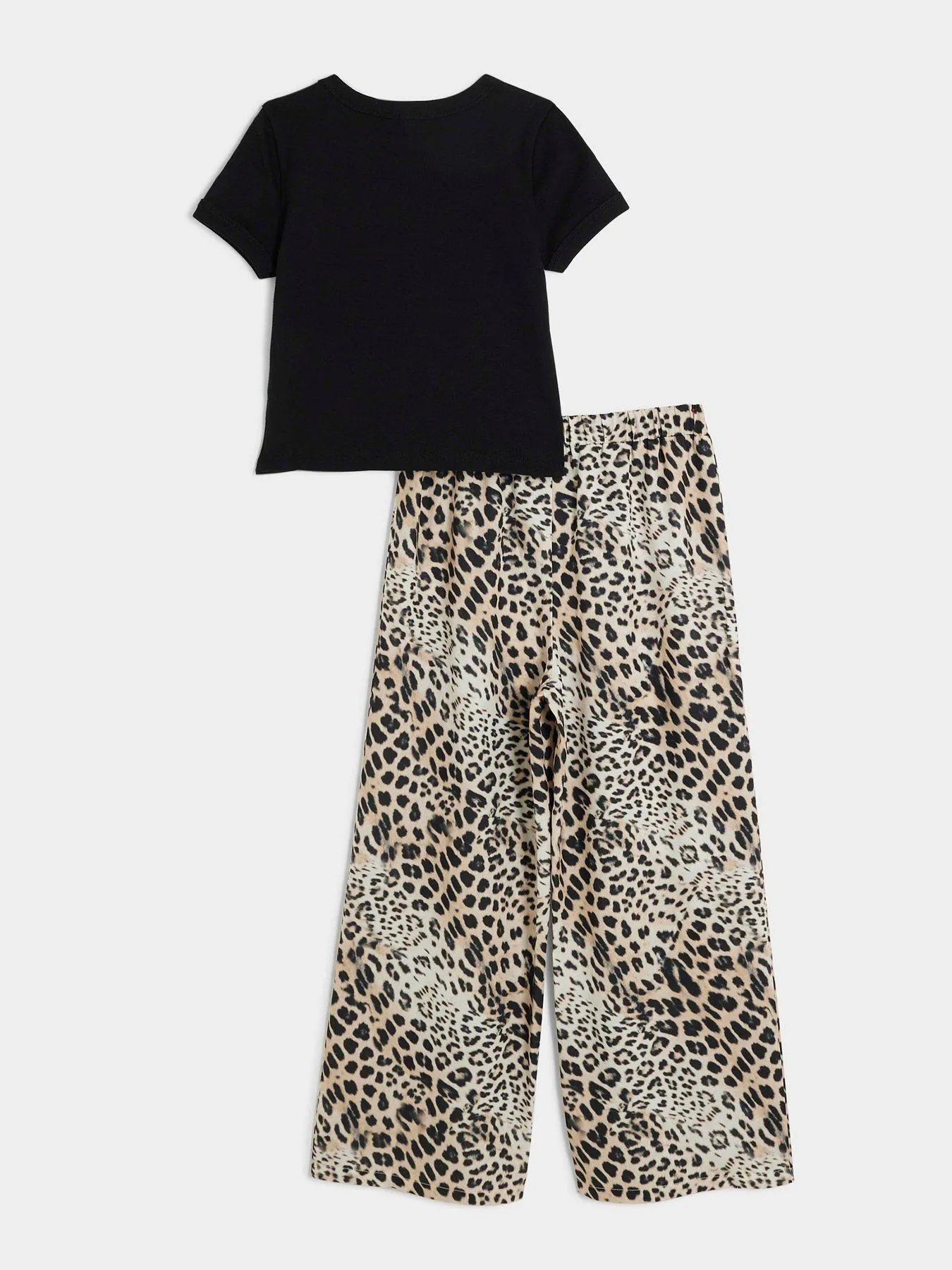 River Island Girls Leopard T-shirt And Trousers Set - Black