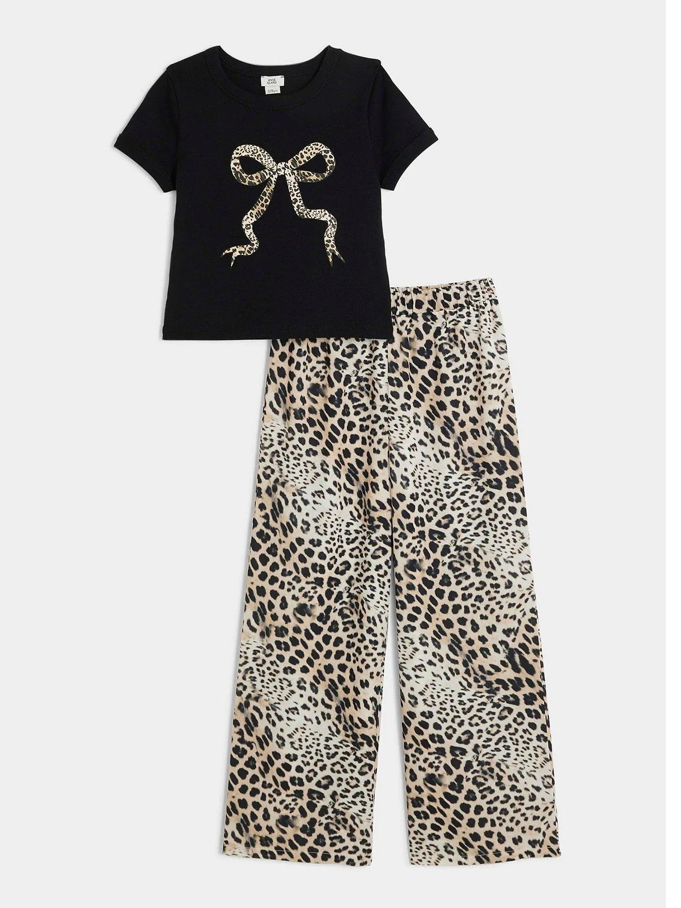 River Island Girls Leopard T-shirt And Trousers Set - Black