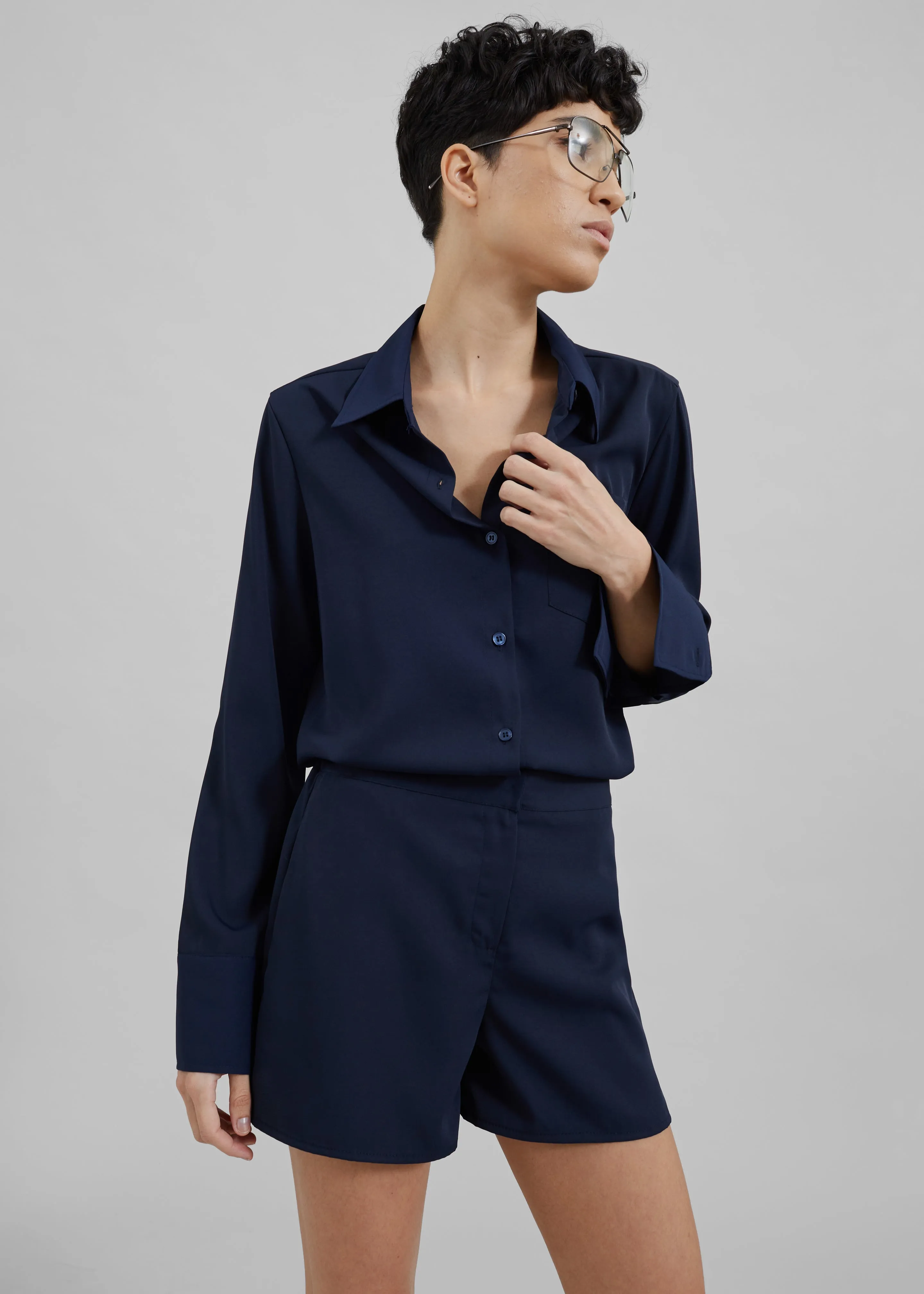 Robyn Button Up Romper - Navy