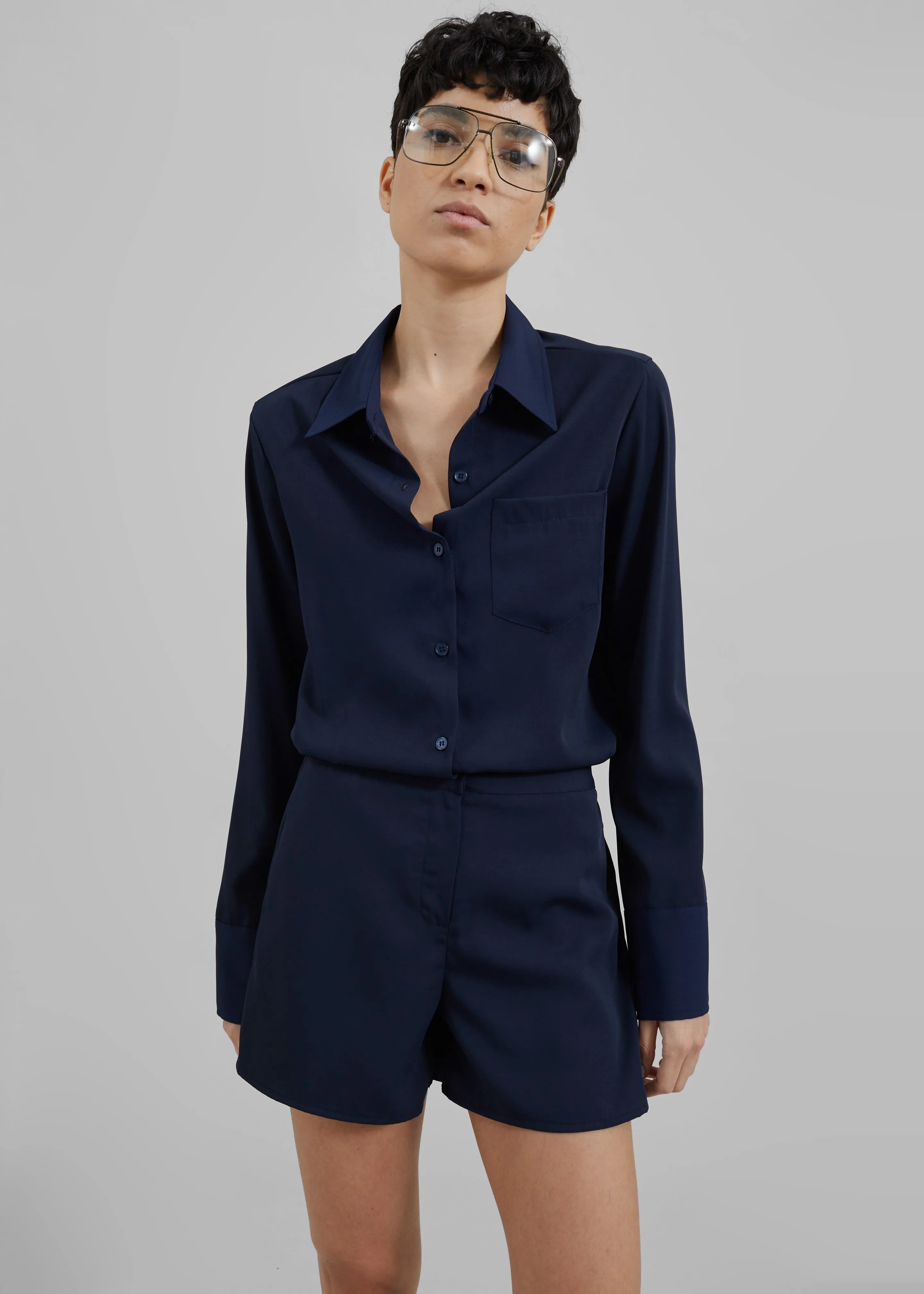 Robyn Button Up Romper - Navy