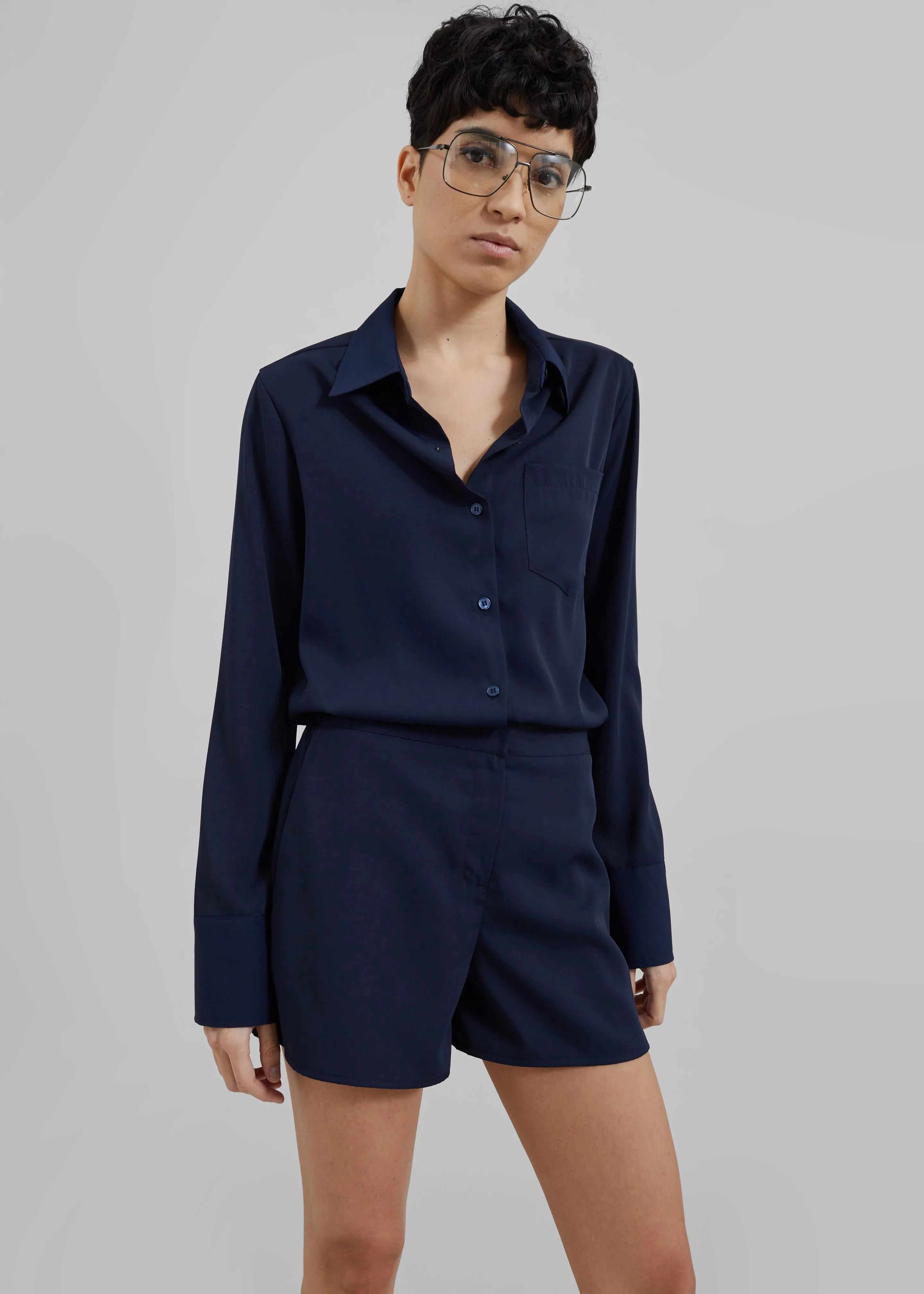 Robyn Button Up Romper - Navy