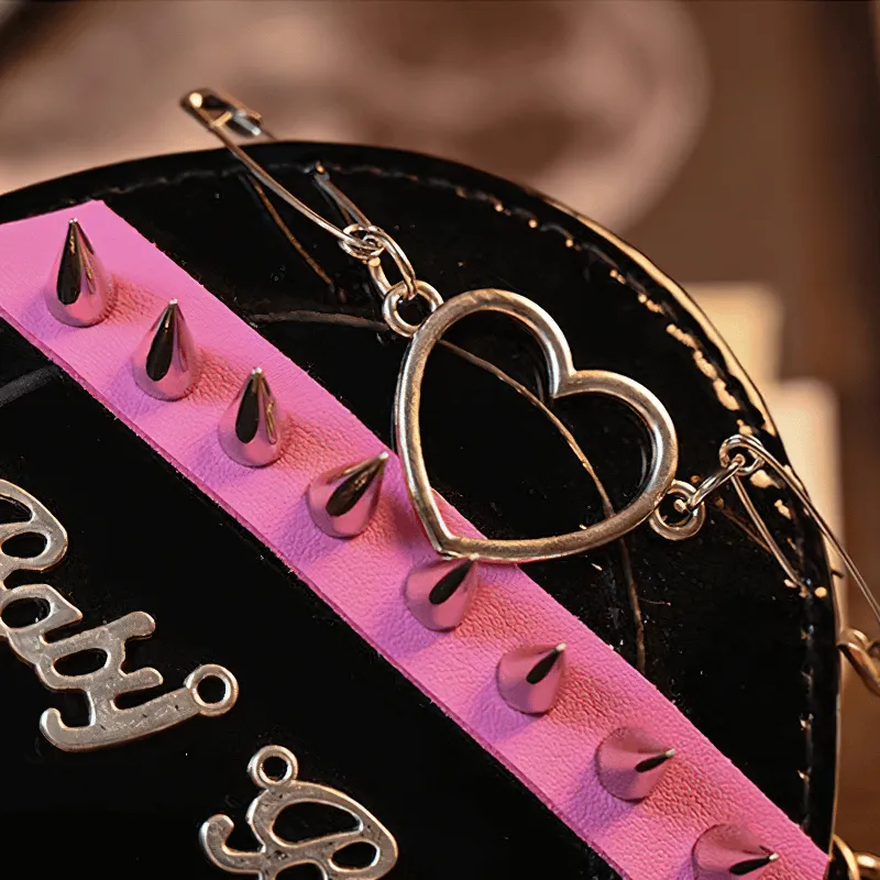 SALE of Punk Heart Shape Bag With Crosses Decor / Women's Rivets Shoulder Bag - EU