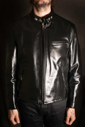 Schott 641HH Racer Black Leather Motorcycle Jacket in Horsehide