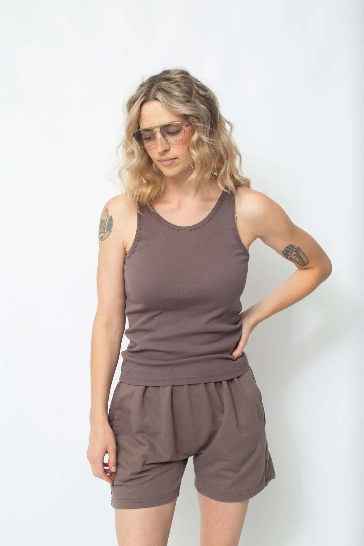 Scoop Back Rib Tank - gray