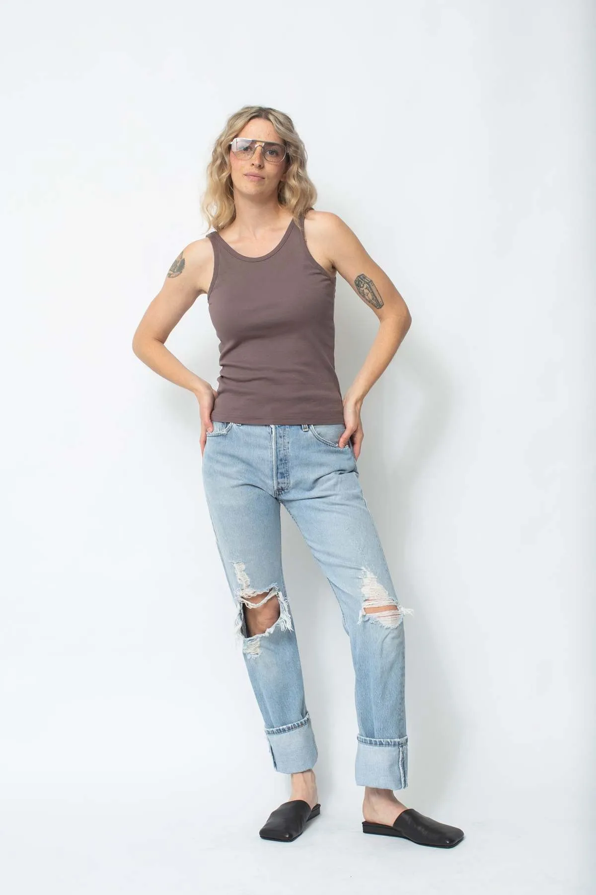 Scoop Back Rib Tank - gray