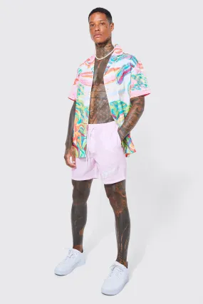 Short Sleeve Oversized Slub Scenic Shirt & Short | boohooMAN UK