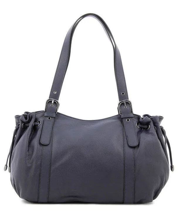 Shoulder bag 2 handles leather cowhide dark blue 415367