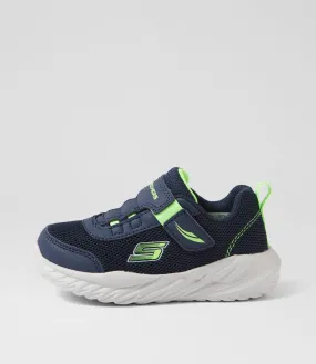 SKECHERS Nitro Sprint Tot Navy Lime Fabric Sneakers