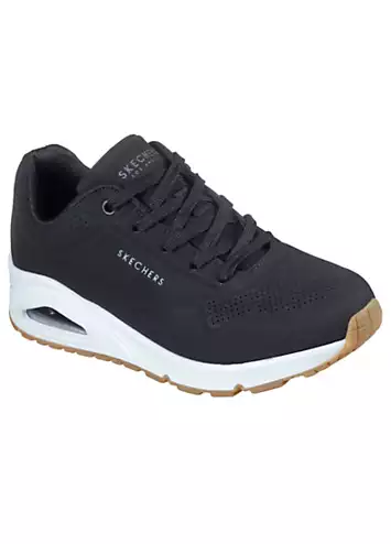 Skechers Wide Fit Black Uno Durabuck Lace Up Fashion Trainers | Grattan