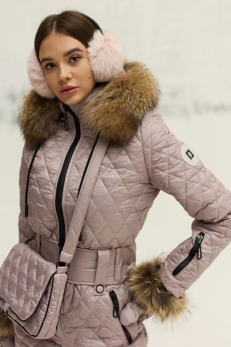 Ski/Snowboard Suit with Fur Trim Mitten & Cross Body Bag