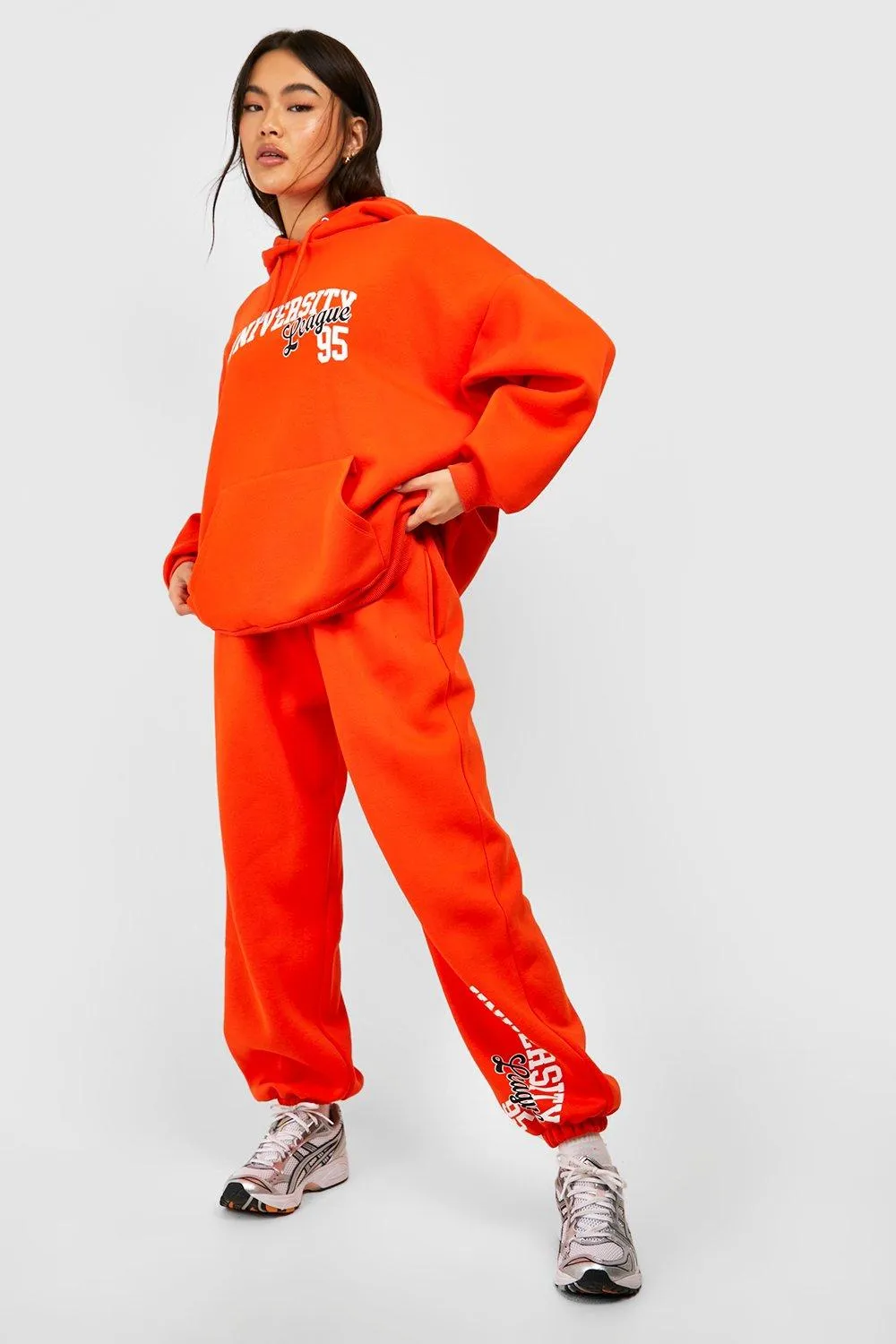 Slogan Printed Oversized Hooded Tracksuit