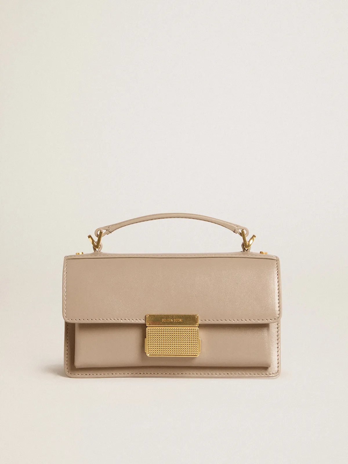 Small Venezia Bag in beige boarded leather with gold details