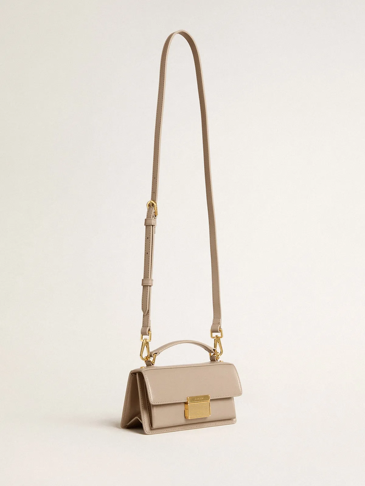 Small Venezia Bag in beige boarded leather with gold details