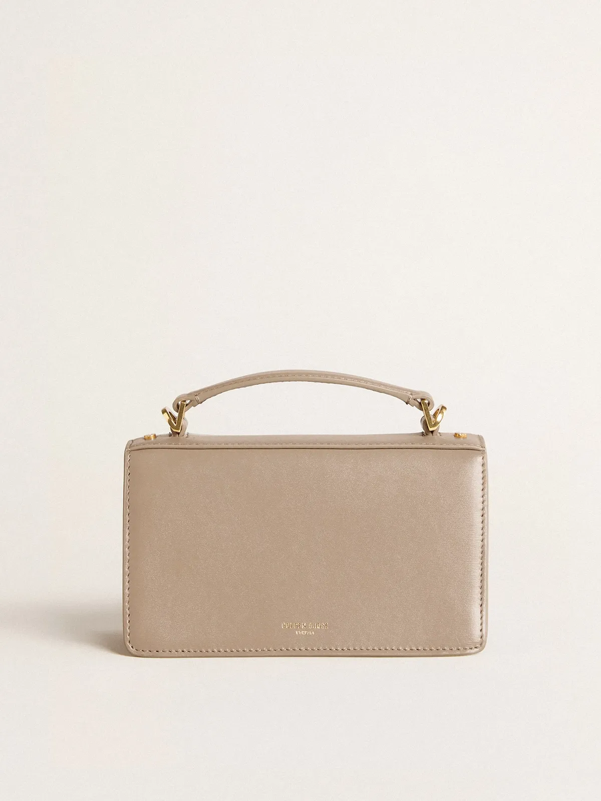 Small Venezia Bag in beige boarded leather with gold details