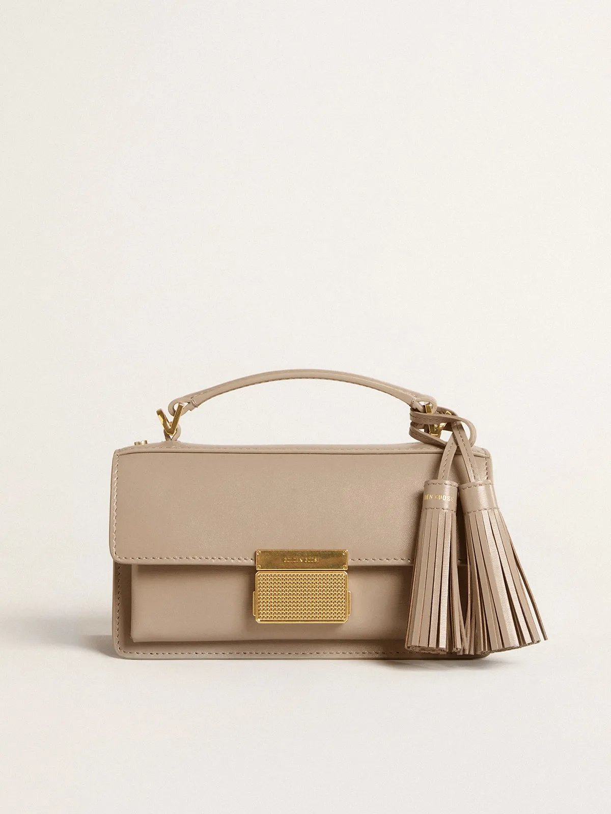 Small Venezia Bag in beige boarded leather with gold details