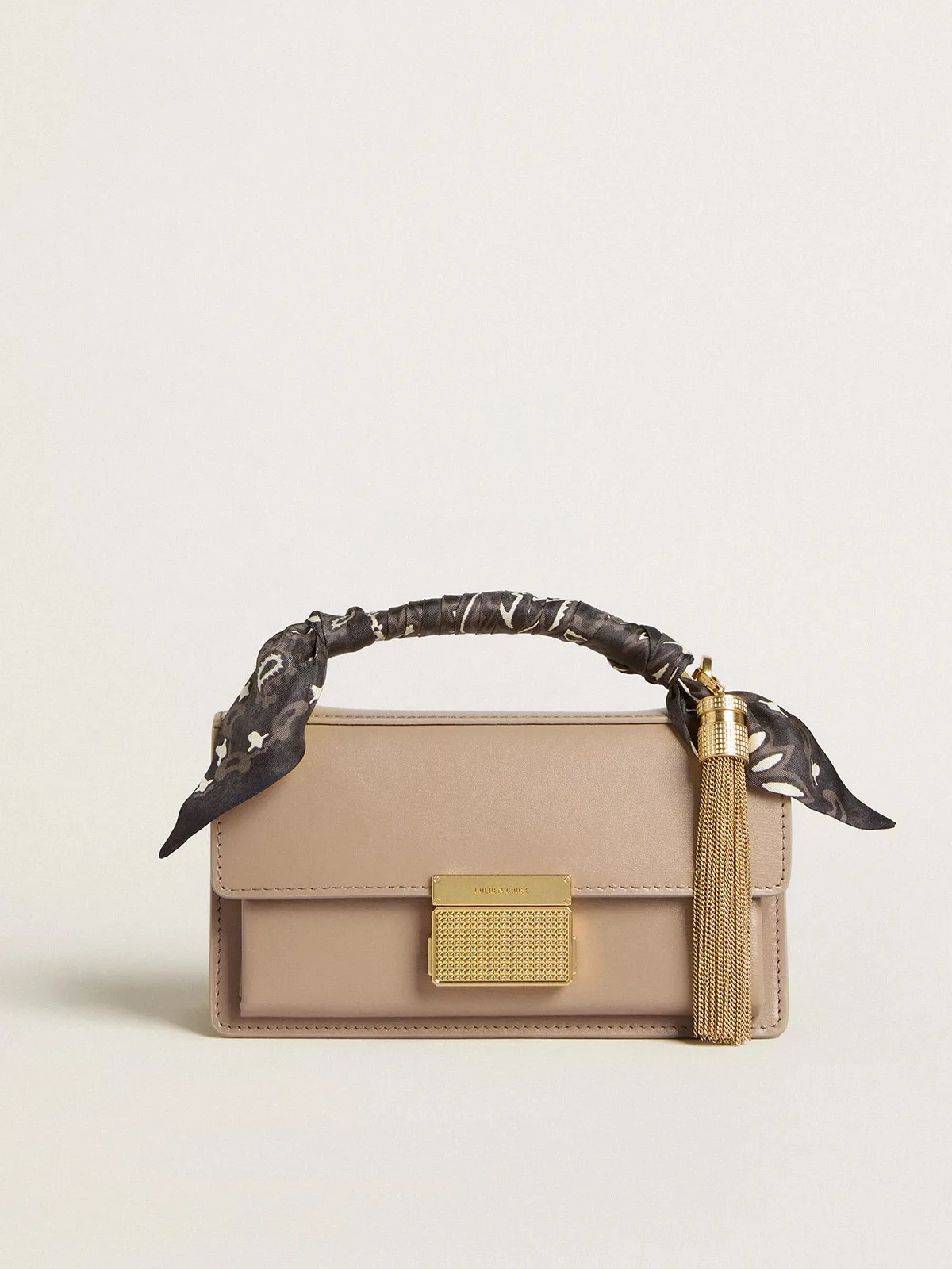 Small Venezia Bag in beige boarded leather with gold details