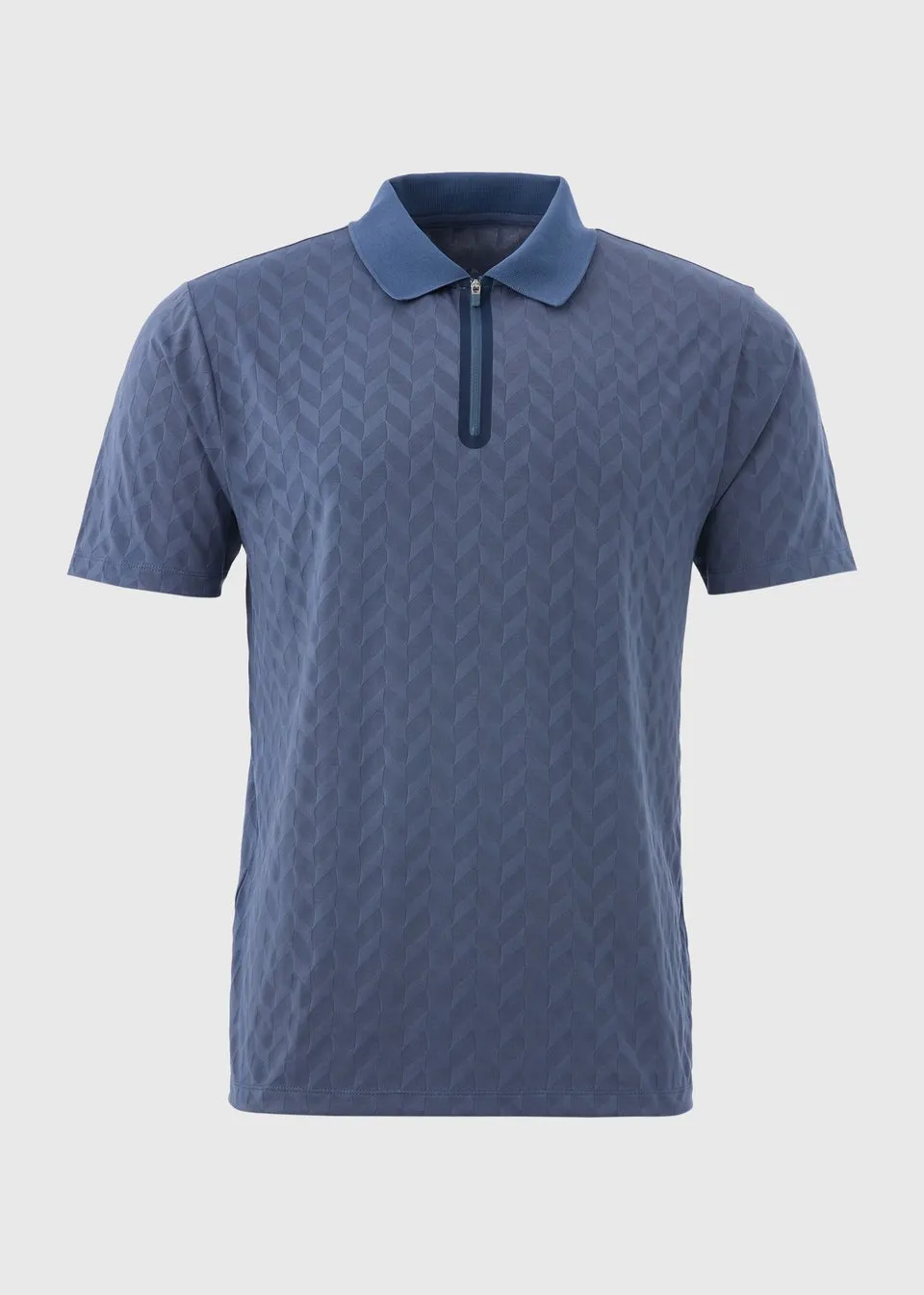 Souluxe Blue Patterned Zip Polo Shirt