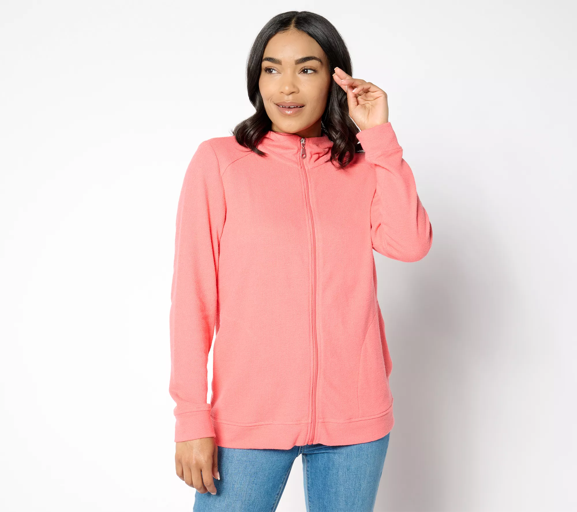 Sport Savvy Textured Terry Zip Front Mock Neck Jacket