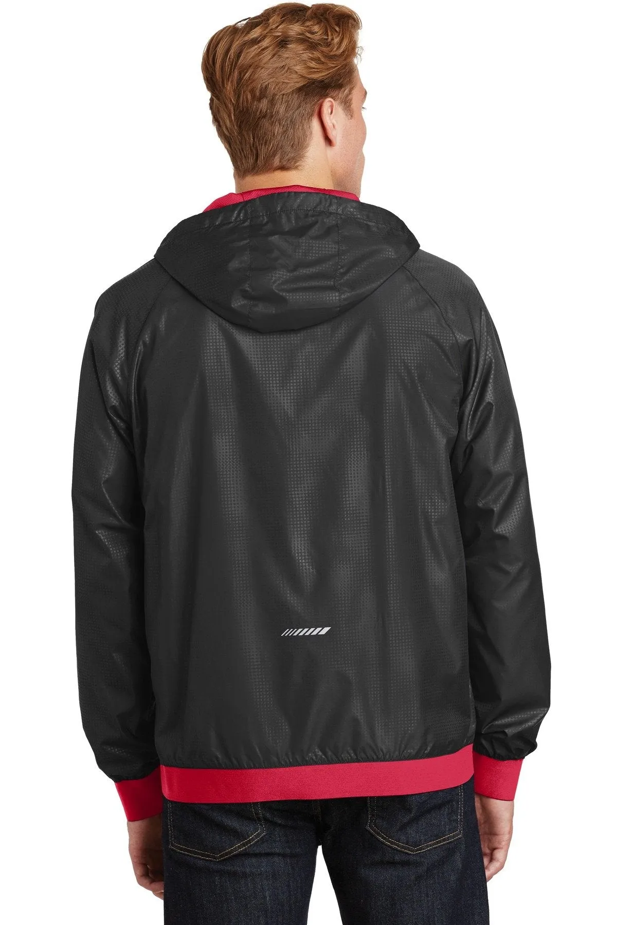 Sport-Tek Embossed Hooded Wind Jacket JST53 Black/ True Red