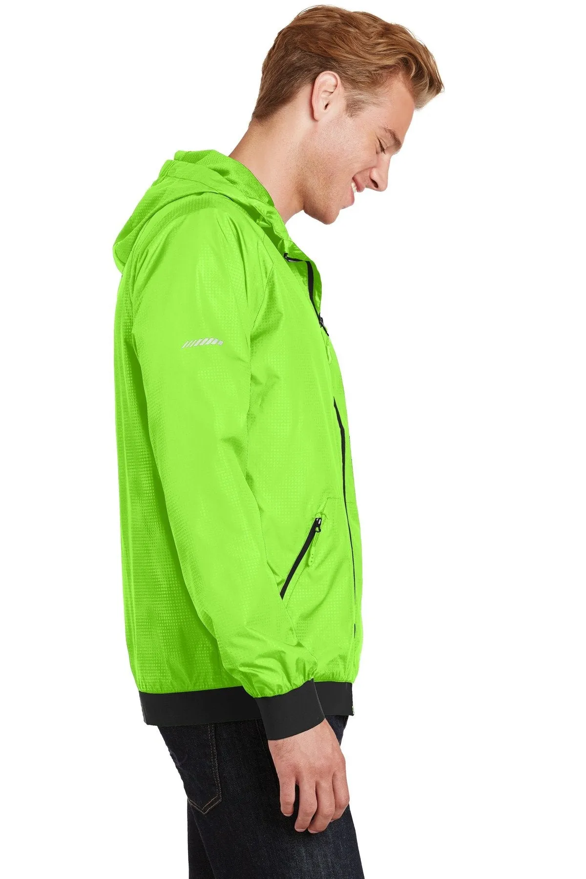 Sport-Tek Embossed Hooded Wind Jacket JST53 Lime Shock/ Black