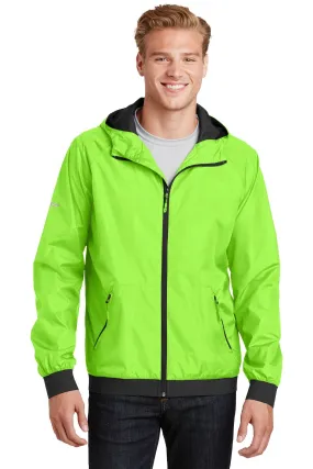 Sport-Tek Embossed Hooded Wind Jacket JST53 Lime Shock/ Black