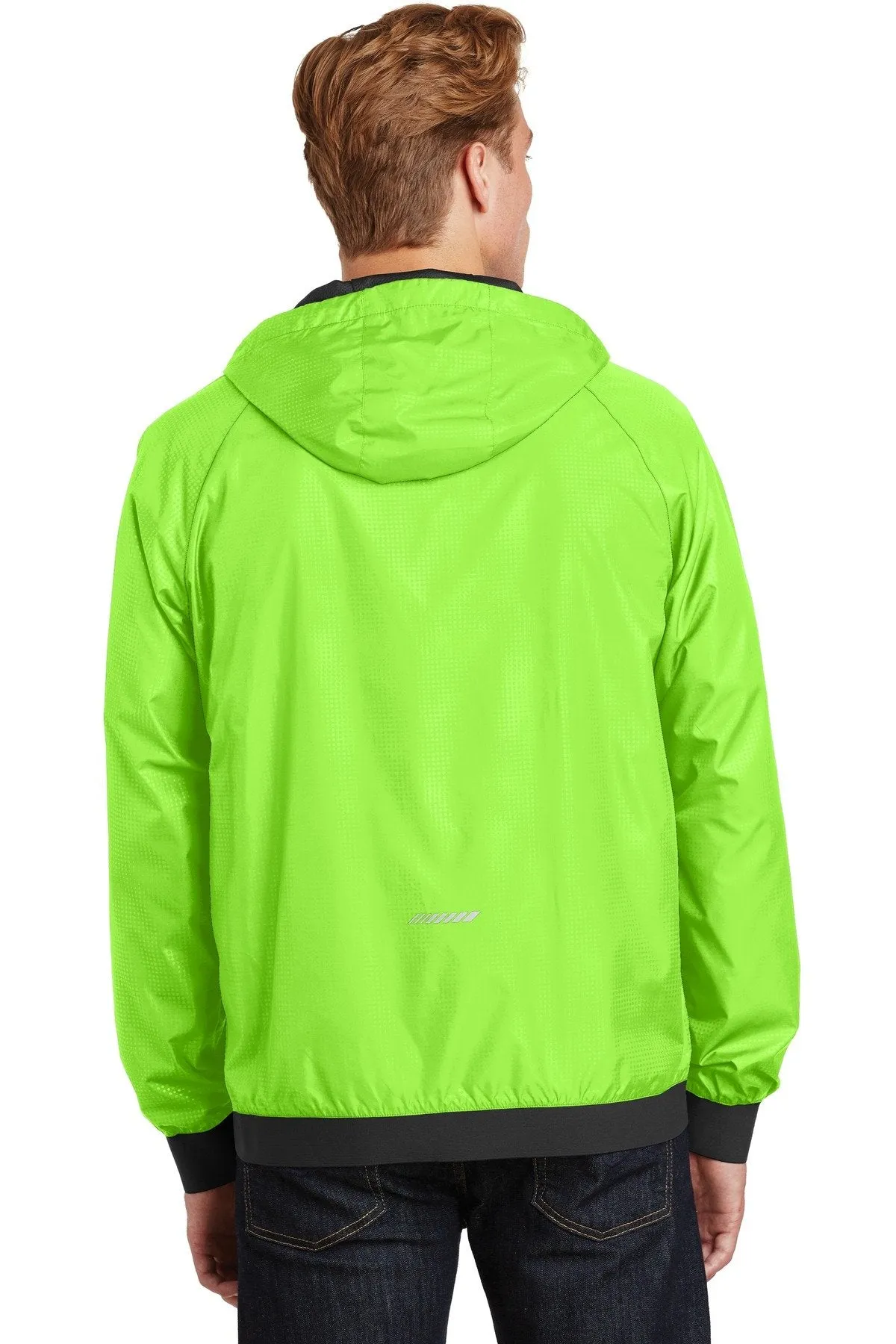 Sport-Tek Embossed Hooded Wind Jacket JST53 Lime Shock/ Black