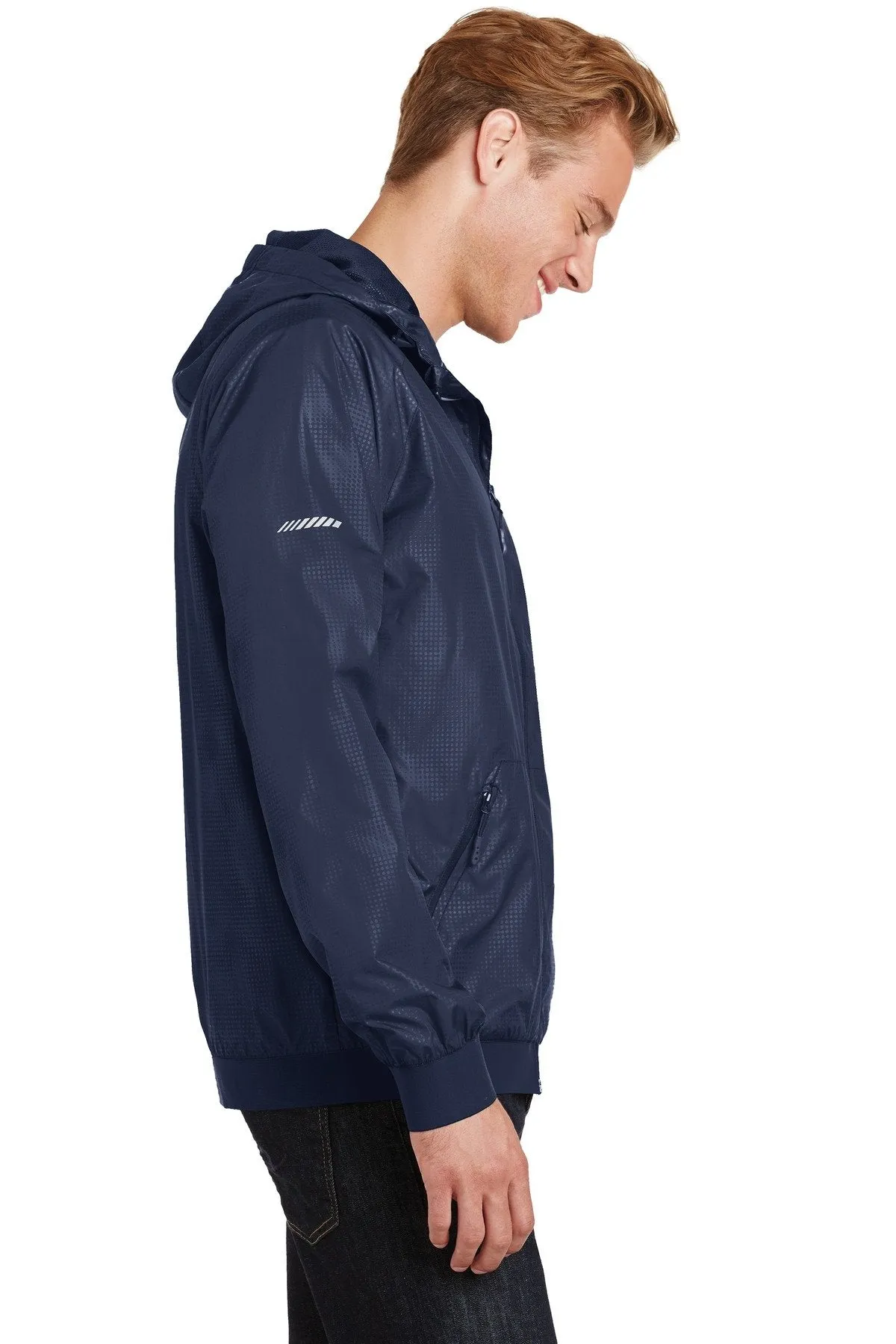 Sport-Tek Embossed Hooded Wind Jacket JST53 True Navy/ True Navy