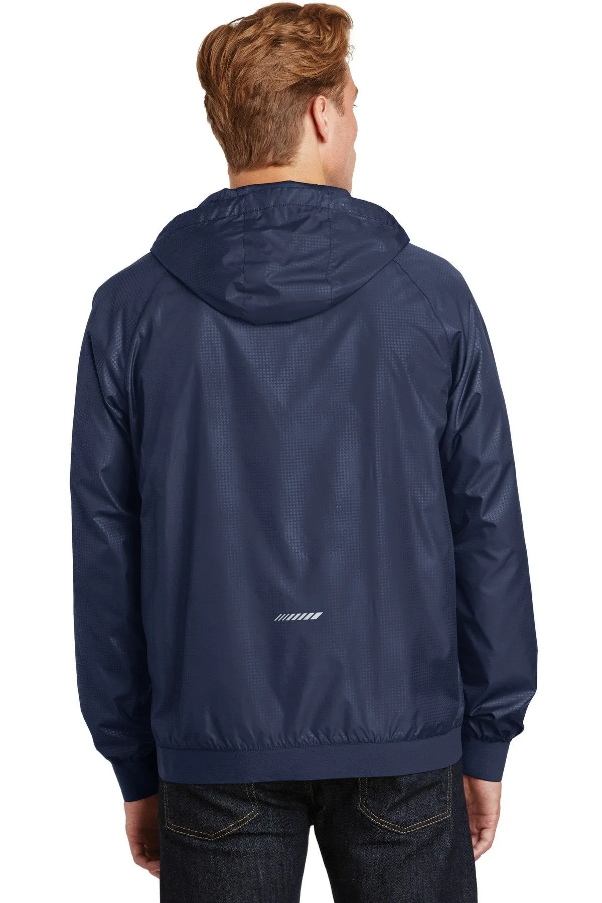 Sport-Tek Embossed Hooded Wind Jacket JST53 True Navy/ True Navy