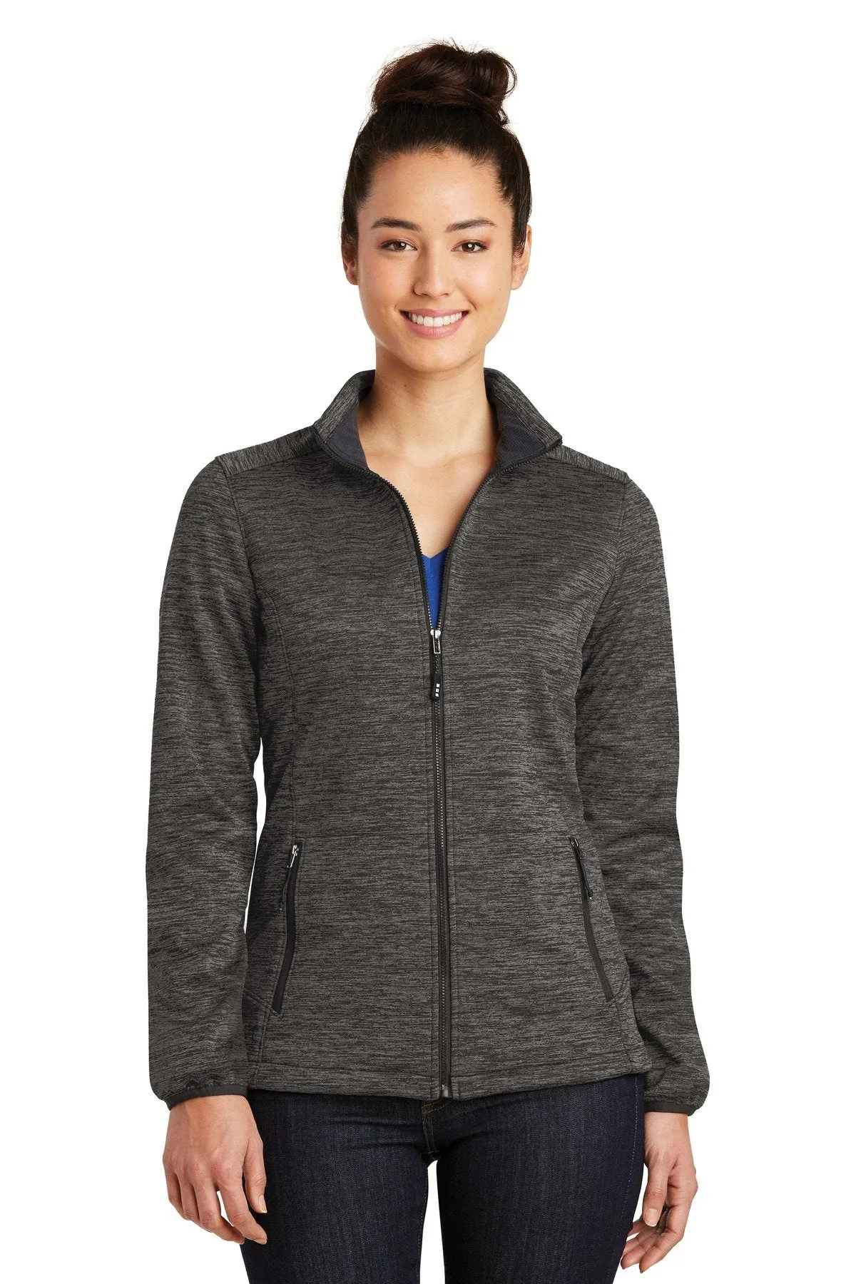 Sport-Tek Ladies PosiCharge Electric Heather Soft Shell Jacket LST30 Grey-Black Electric