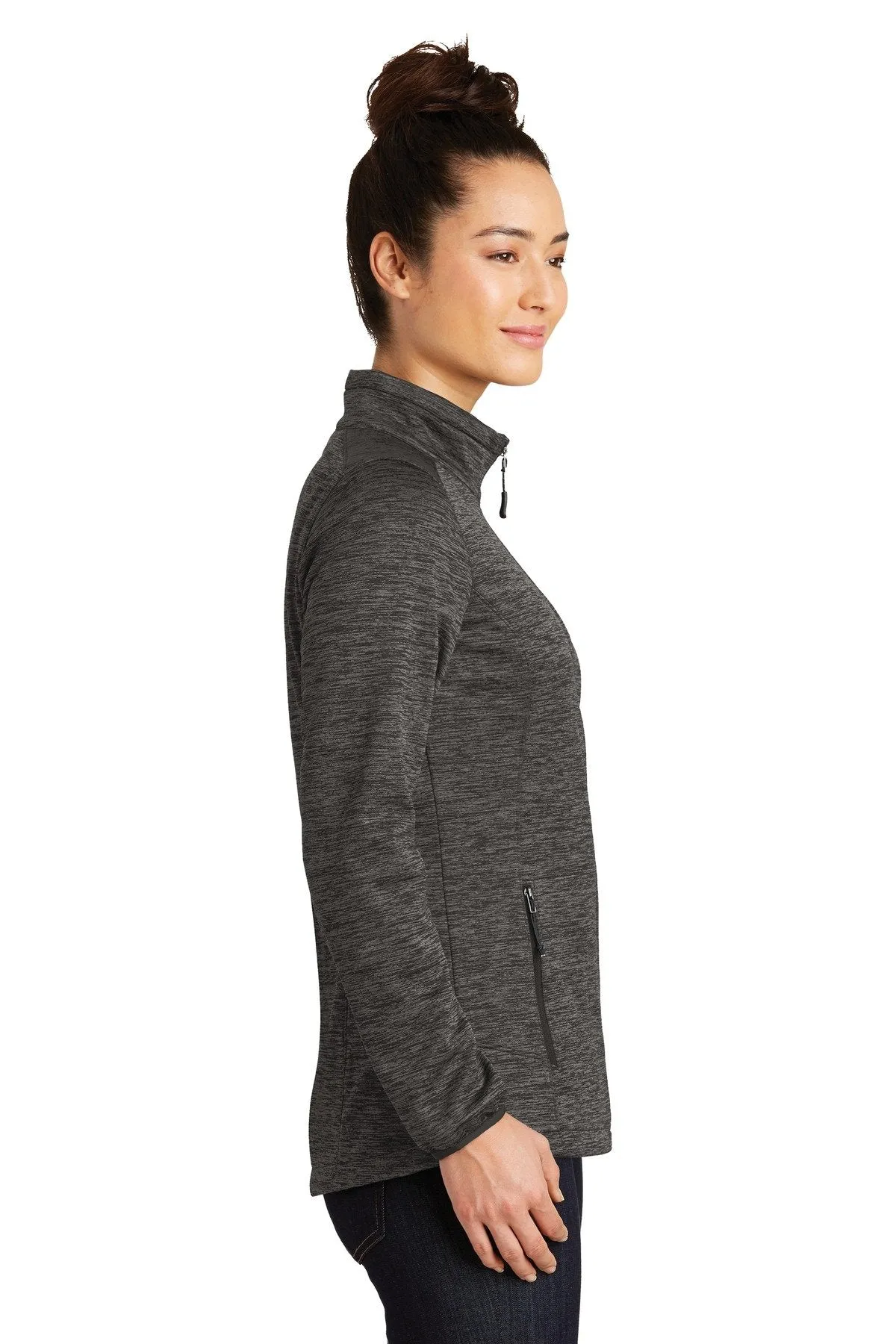 Sport-Tek Ladies PosiCharge Electric Heather Soft Shell Jacket LST30 Grey-Black Electric