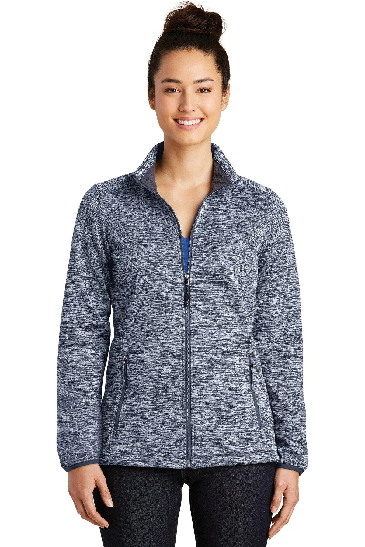 Sport-Tek Ladies PosiCharge Electric Heather Soft Shell Jacket LST30 True Navy Electric