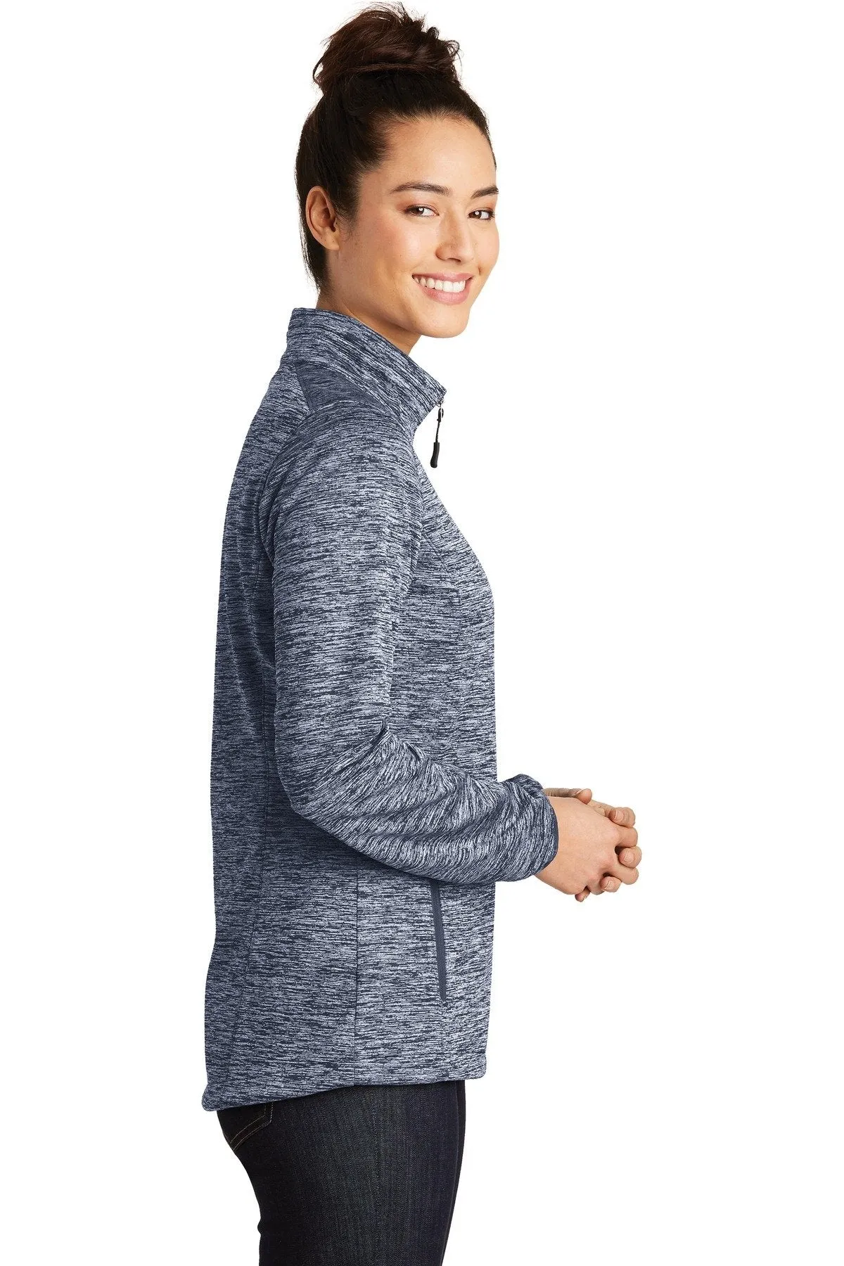 Sport-Tek Ladies PosiCharge Electric Heather Soft Shell Jacket LST30 True Navy Electric