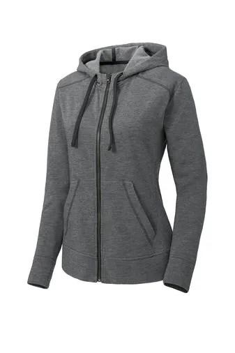 Sport-Tek  Ladies PosiCharge  Tri-Blend Wicking Fleece Full-Zip Hooded Jacket w/ LOGO Left Chest