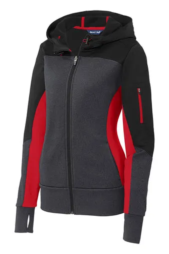 Sport-Tek Ladies Tech Fleece Colorblock Full-Zip Hooded Jacket w/ LOGO Left Chest