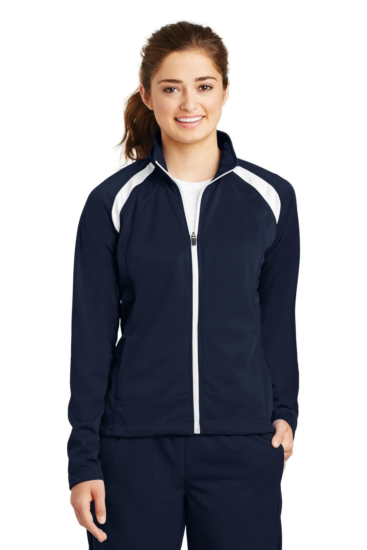 Sport-Tek Ladies Tricot Track Jacket LST90 True Navy/White