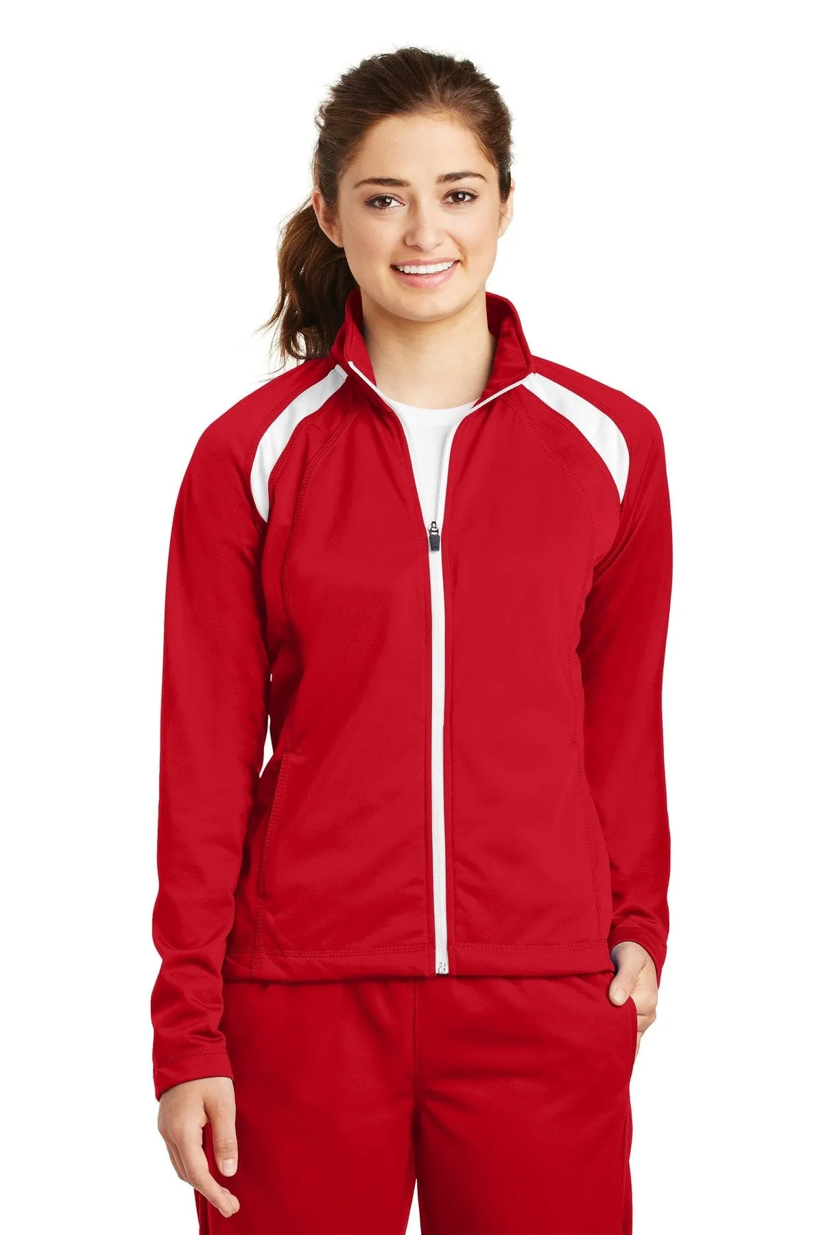 Sport-Tek Ladies Tricot Track Jacket LST90 True Red/White