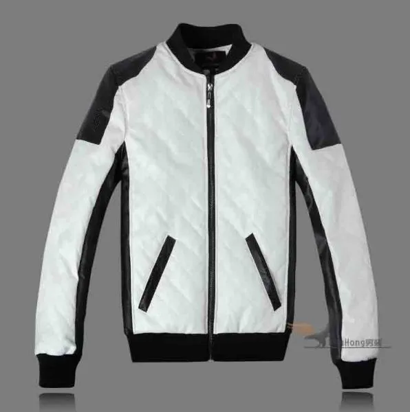 Sports Leather jacket for men White with Black Sleeves