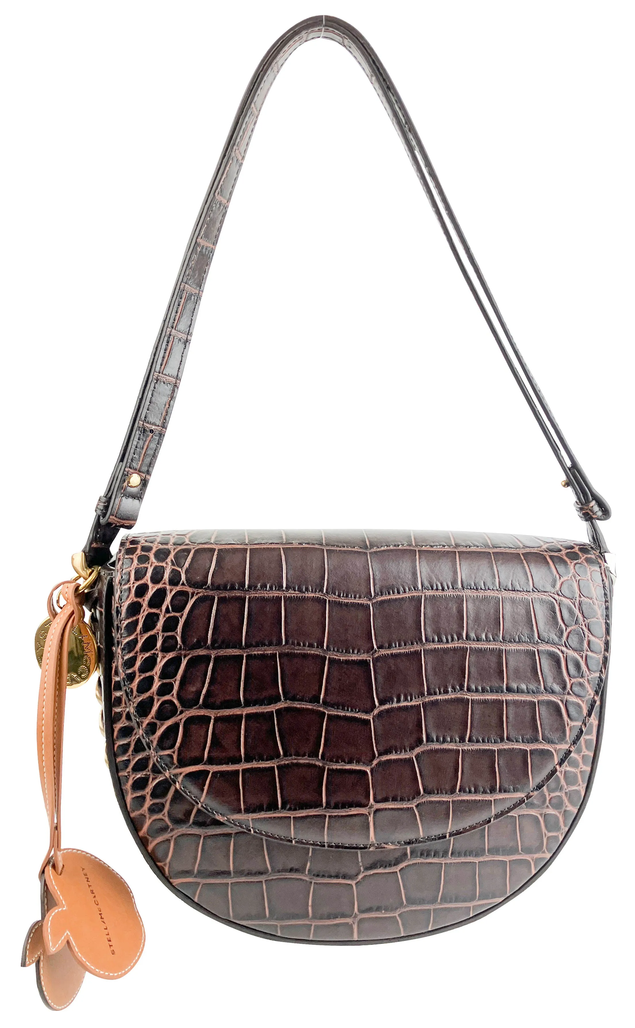 Stella McCartney Frayme Croc Embossed Shoulder Bag in Chocolate Brown