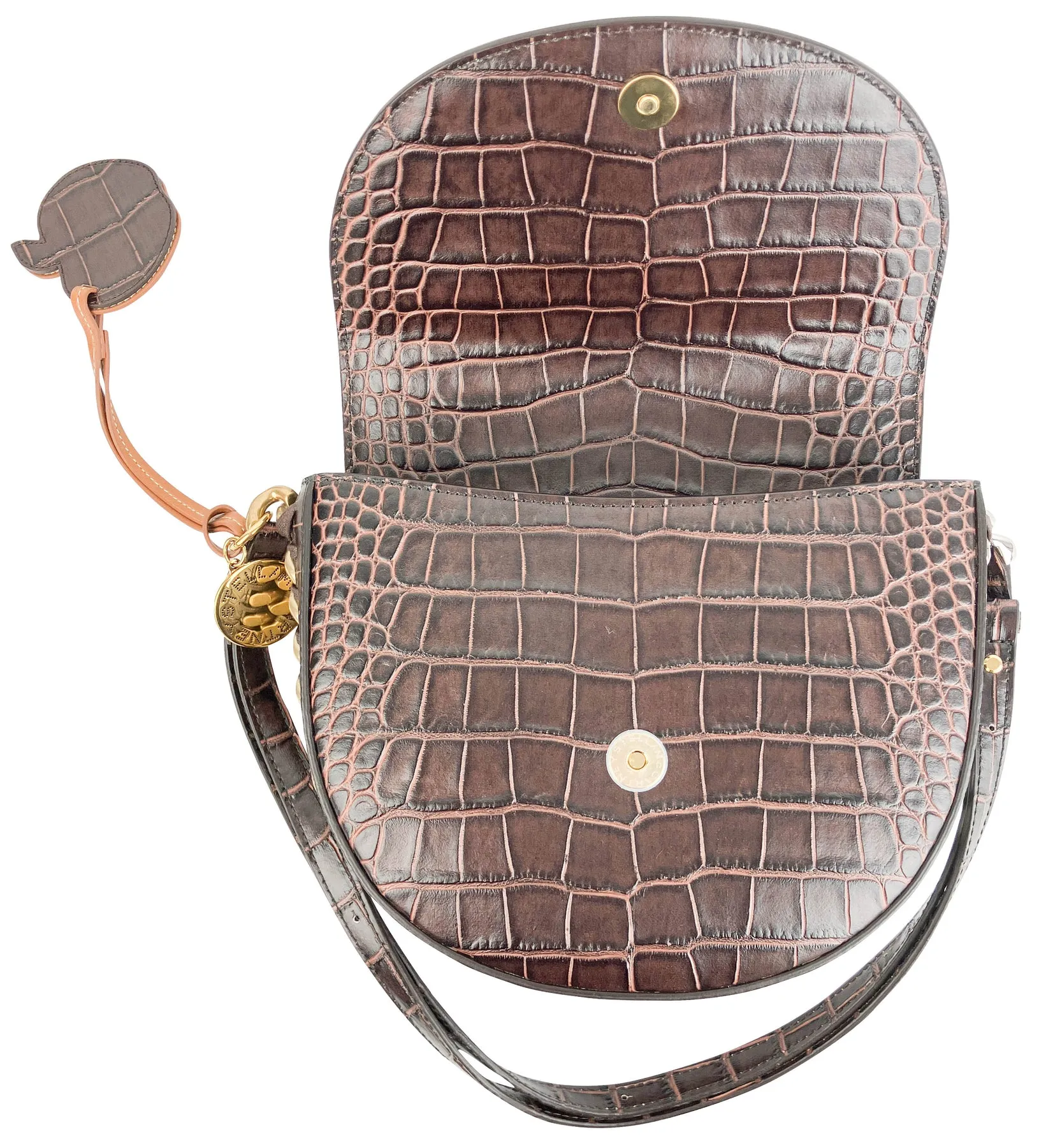 Stella McCartney Frayme Croc Embossed Shoulder Bag in Chocolate Brown