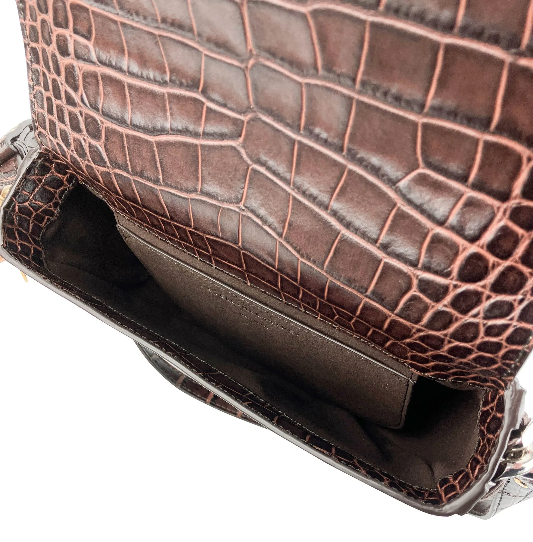 Stella McCartney Frayme Croc Embossed Shoulder Bag in Chocolate Brown