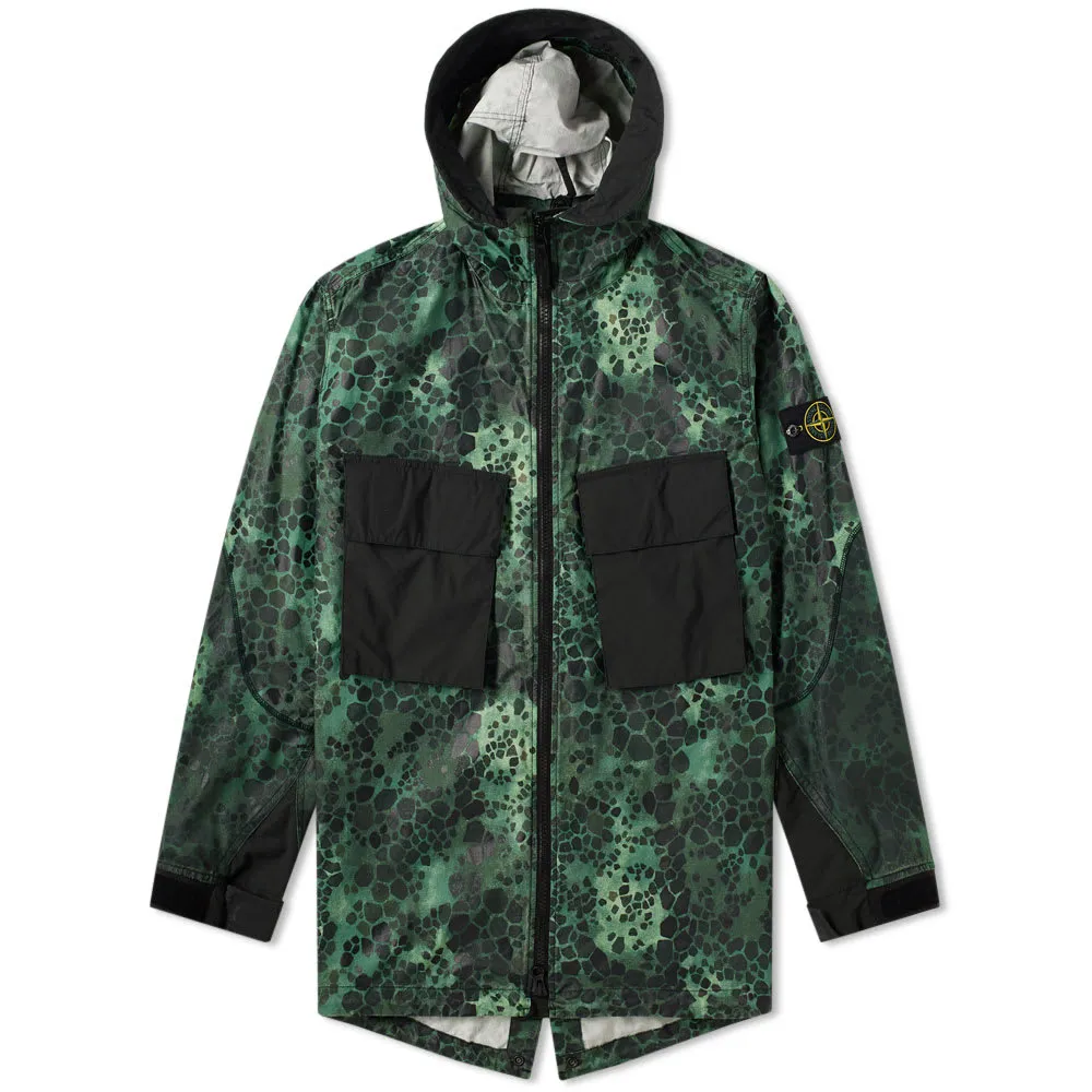 Stone Island Alligator Camo Light Cotton Nylon Rep Hooded 4 Pocket JacketGreen